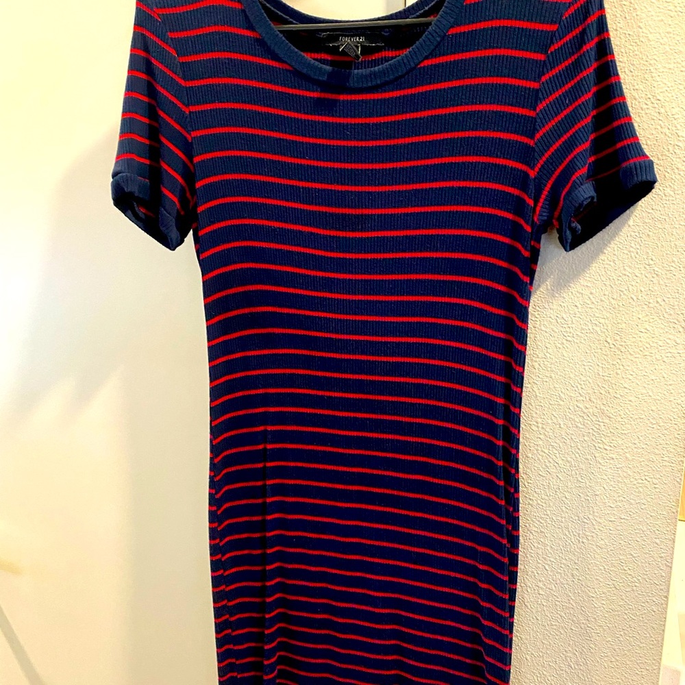 Red and blue striped dress